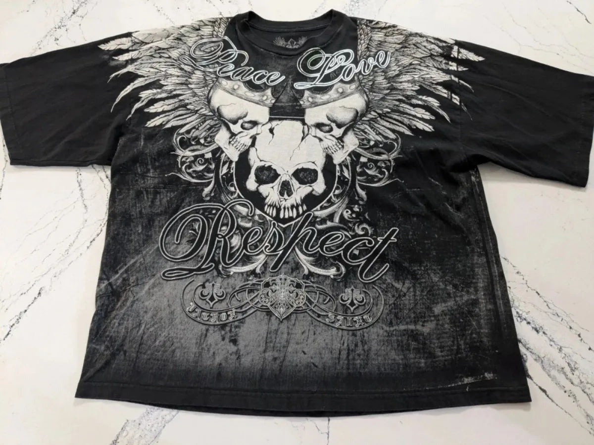 Cheap T-shirt Jerseys European and American men's summer Gothic skull letter print soft and breathable round neck T-shirt outdoor fashionable street t