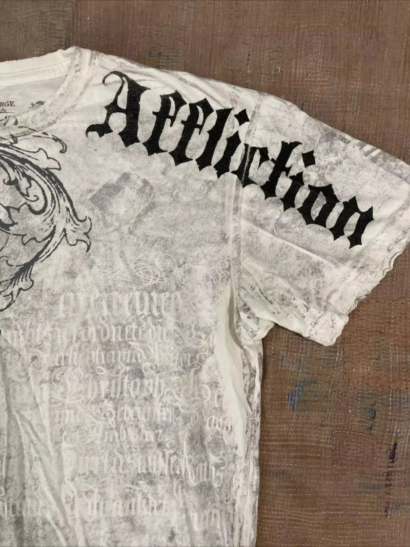 Cheap T-shirt Jerseys Y2K Affliction Graphic T Shirt Mens Large Grunge Wings New Fashion Style Couple Tops Pure Cotton Short Sleeves