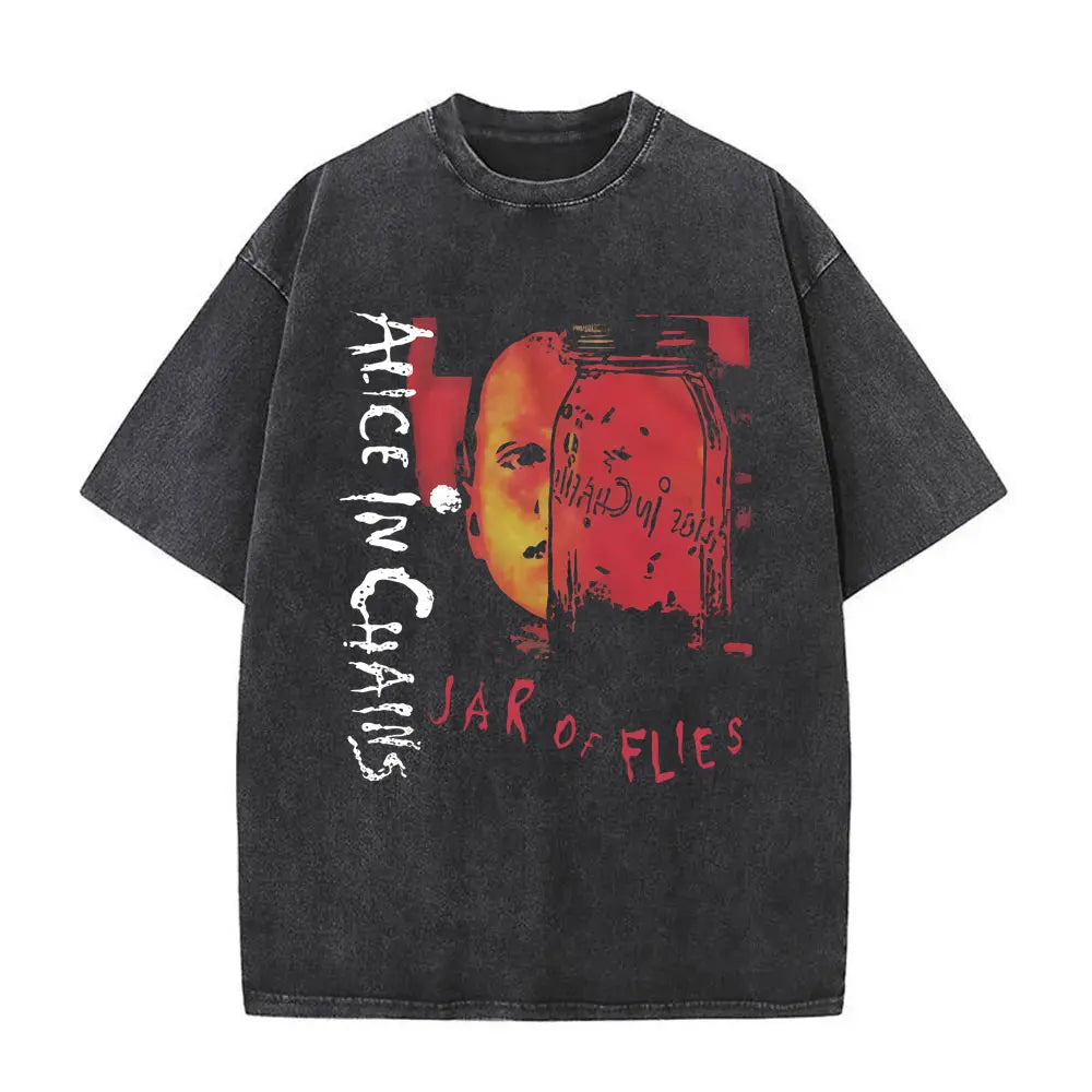 Cheap T-shirt Jerseys Washed Vintage Rock Band Alice in Chains Album Cover Graphic Print T-shirt Men's Women Gothic Punk Oversized Crewneck T Shirts