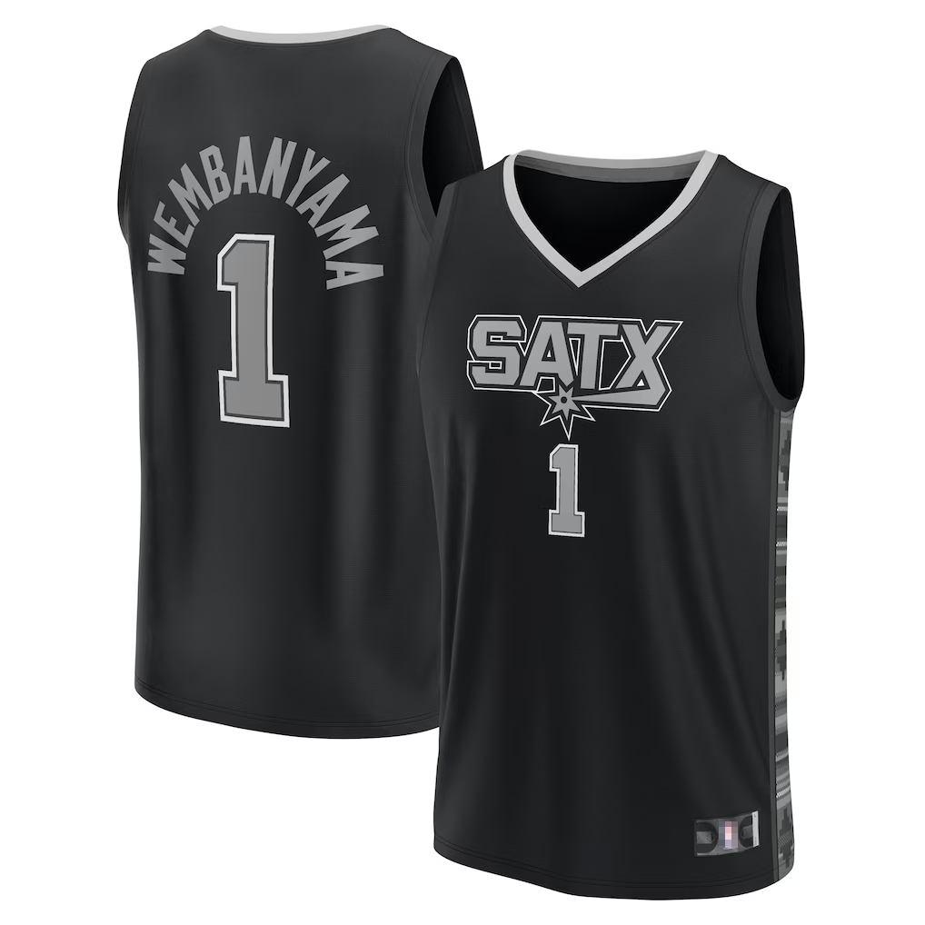 tocy SA.Spurs #1 Victor Wembanyama Fanatics Black Fast Break Replica Player Jerseys - Statement Edition