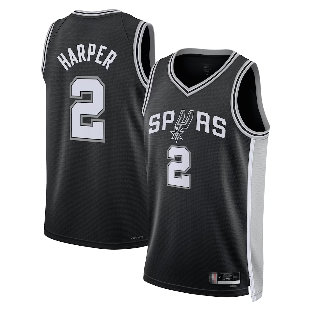 tocy SA.Spurs #2Dylan Harper Black 2025 NBA Draft First Round Pick Swingman Jerseys - Icon Edition
