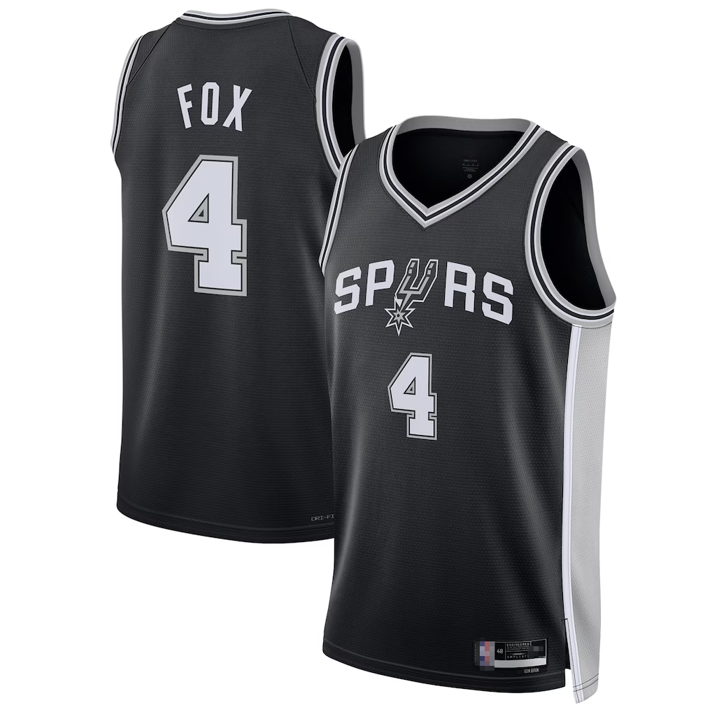 tocy SA.Spurs #4 De'Aaron Fox Black Swingman Player Jerseys - Icon Edition