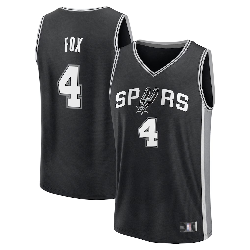 tocy SA.Spurs #4 De'Aaron Fox Fanatics Black Fast Break Replica Player Jerseys - Icon Edition
