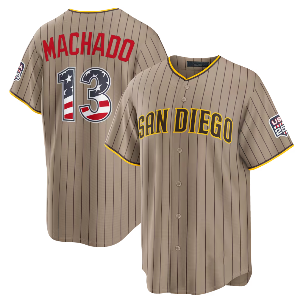 tocy SD.Padres #13 Manny Machado Sand USA 250 Fourth of July Alternate Stadium Jersey