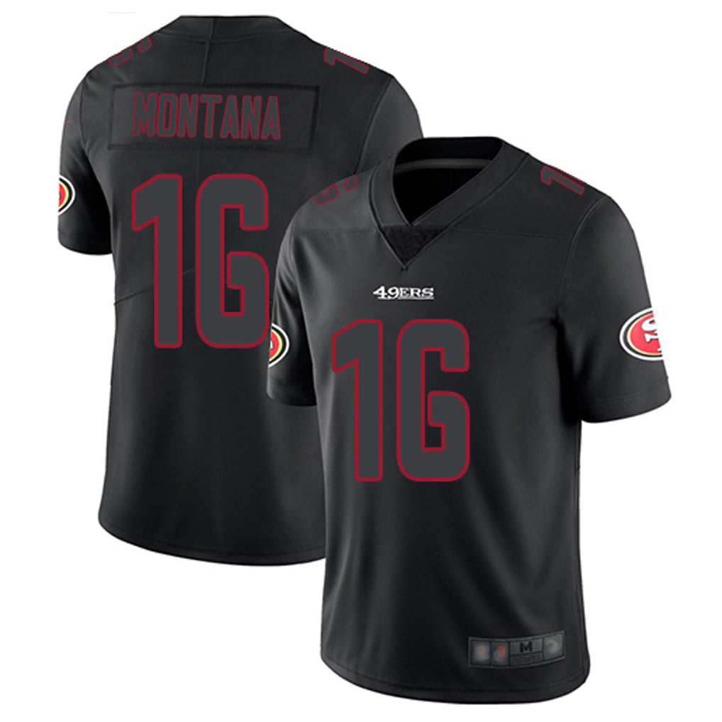 tocy SF.49ers #16 Joe Montana Player Black Limited Rush Impact Stitched Jerseys