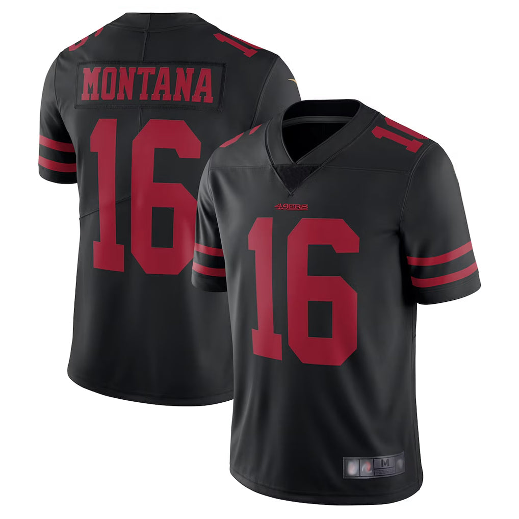 tocy SF.49ers #16 Joe Montana Player Black Vapor Untouchable Limited Throwback Stitched Jerseys