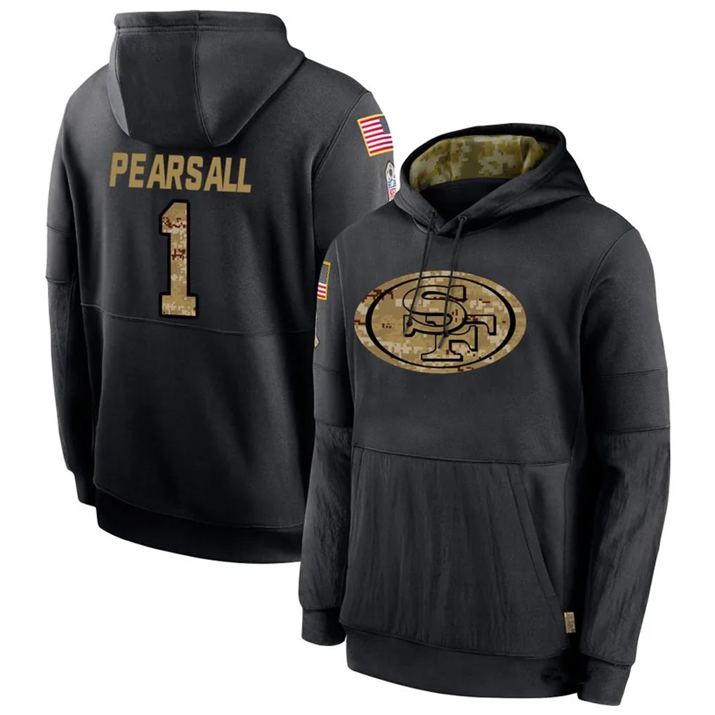 tocy SF.49ers #1 Ricky Pearsall Player Black Salute To Service Hoodie Player Stitched Jerseys