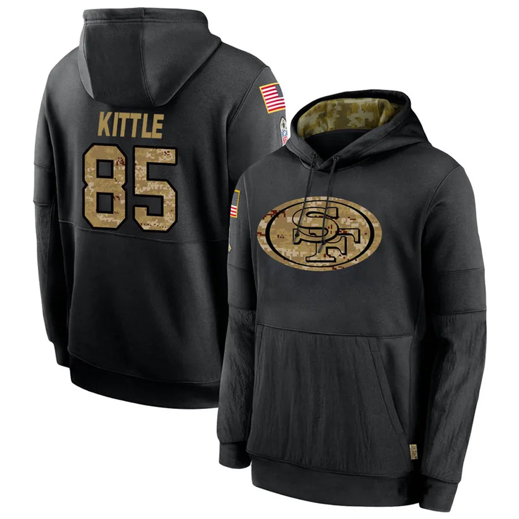 tocy SF.49ers #85 George Kittle Player Black Salute to Service Hoodies Stitched Jerseys