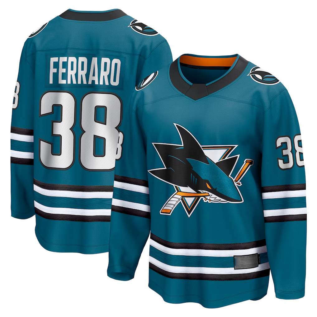 Tocy S.Jose Sharks #38 Mario Ferraro Teal Home Breakaway Player Jerseys