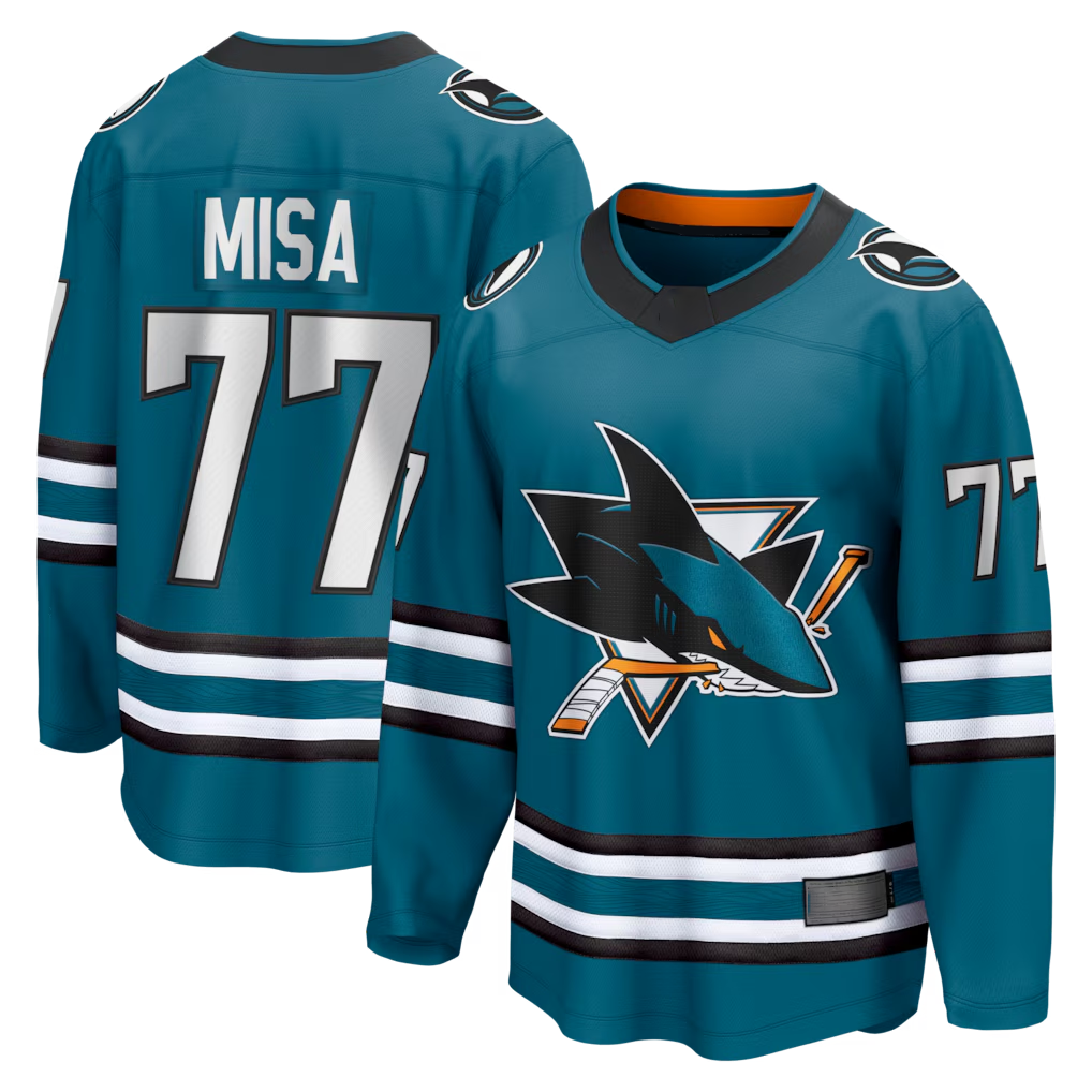 Tocy S.Jose Sharks #77 Michael Misa Teal Breakaway Jerseys