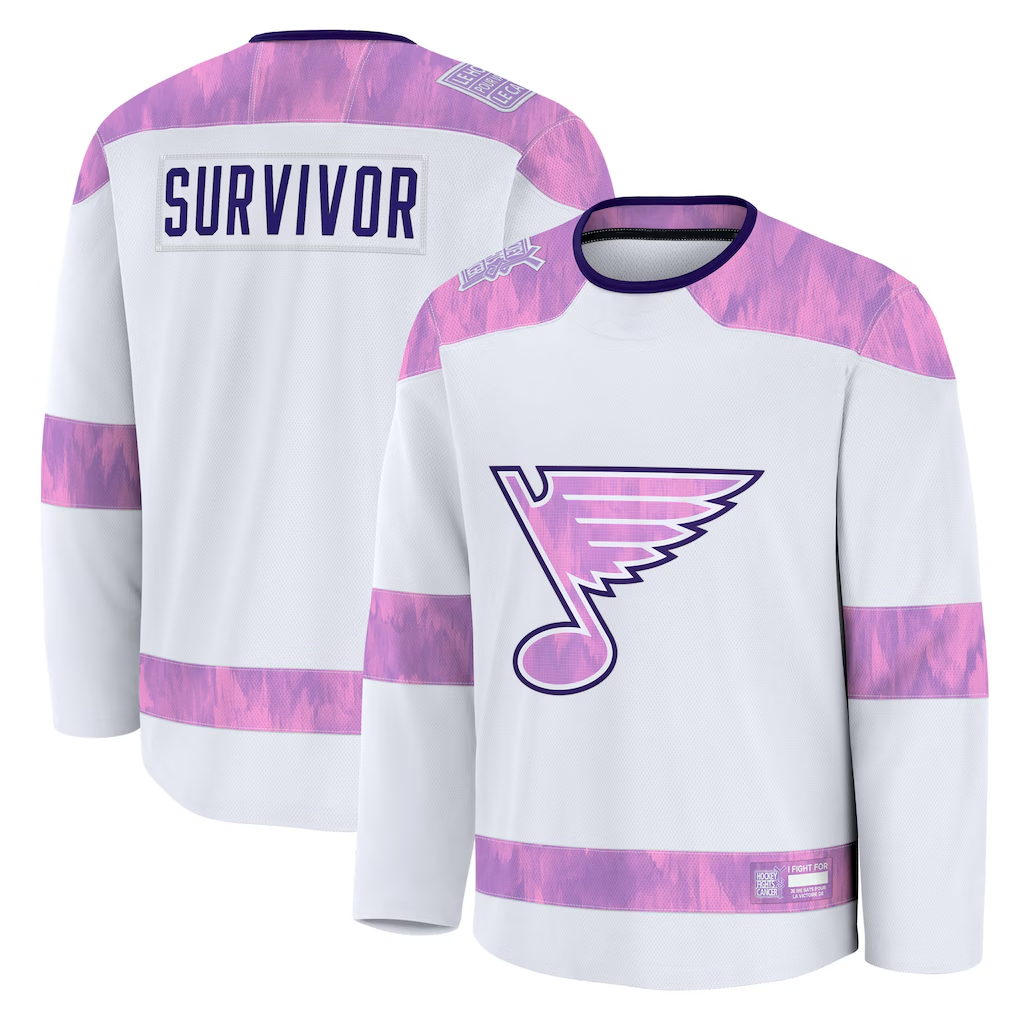 Tocy St.L.Blues White Hockey Fights Cancer Survivor Practice Jerseys