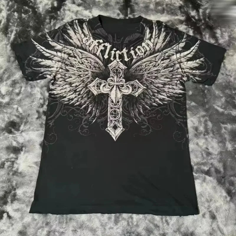 Cheap T-shirt Jerseys 2000s affliction Graphic T-Shirt Mens Large Grunge Wings New Fashion Style Couple Tops Pure Cotton Shirt