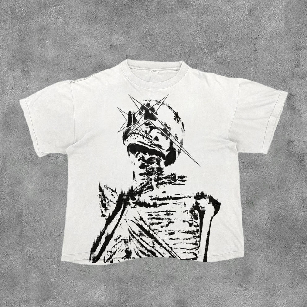 Cheap T-shirt Jerseys Vintage Dark Centipede Skeletal Graphic Cotton Print T-shirt Men Y2K Summer Short Sleeves Oversize T-shirt Women Casual Tee Tops