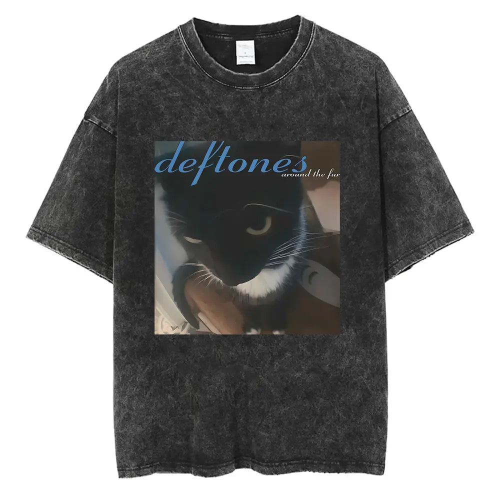 Cheap T-shirt Jerseys New Arrival Mens Clothes Tee Shirt Homme Washed Vintage Rock Band Deftones Private Music Graphic  Men Clothing New in Top & Tees