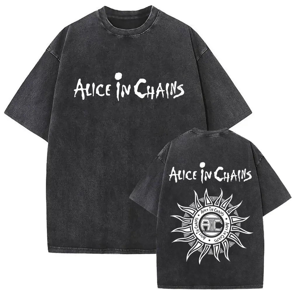 Cheap T-shirt Jerseys Washed Vintage Rock Band Alice in Chains Album Cover Graphic Print T-shirt Men's Women Gothic Punk Oversized Crewneck T Shirts