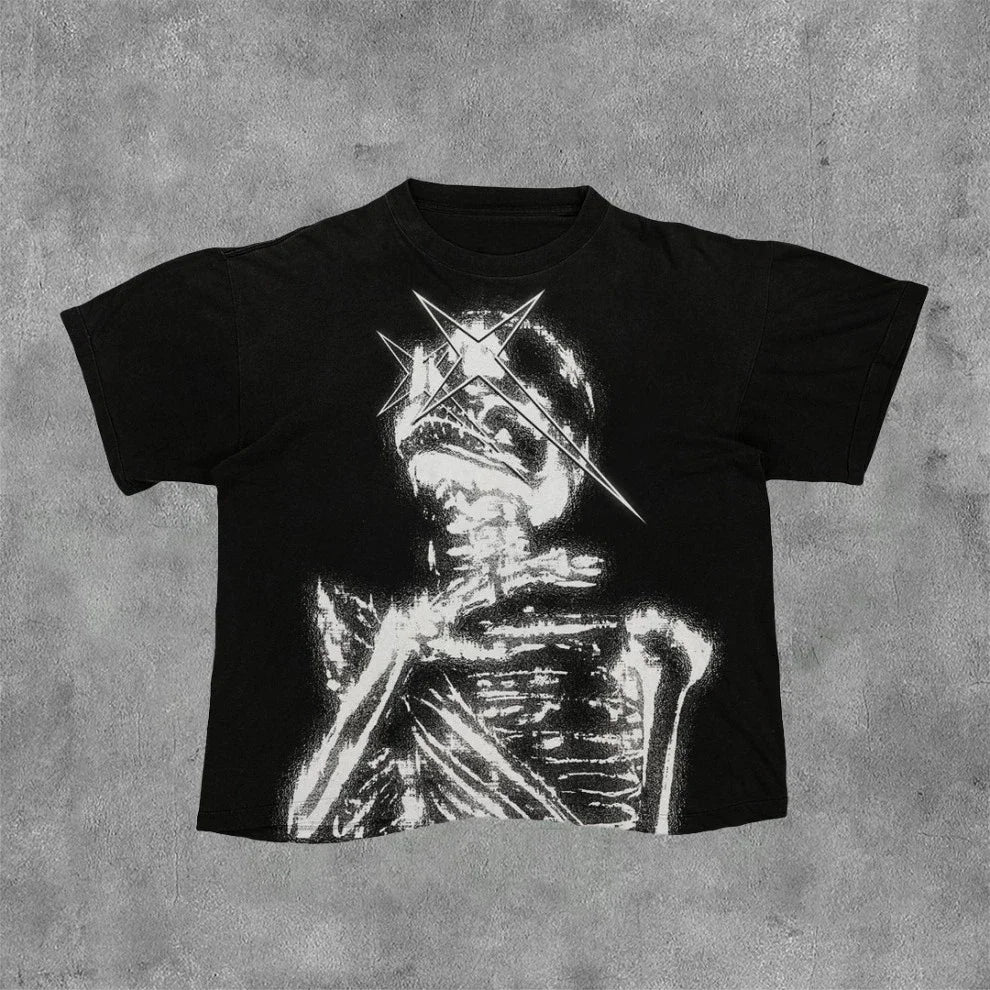 Cheap T-shirt Jerseys Vintage Dark Centipede Skeletal Graphic Cotton Print T-shirt Men Y2K Summer Short Sleeves Oversize T-shirt Women Casual Tee Tops