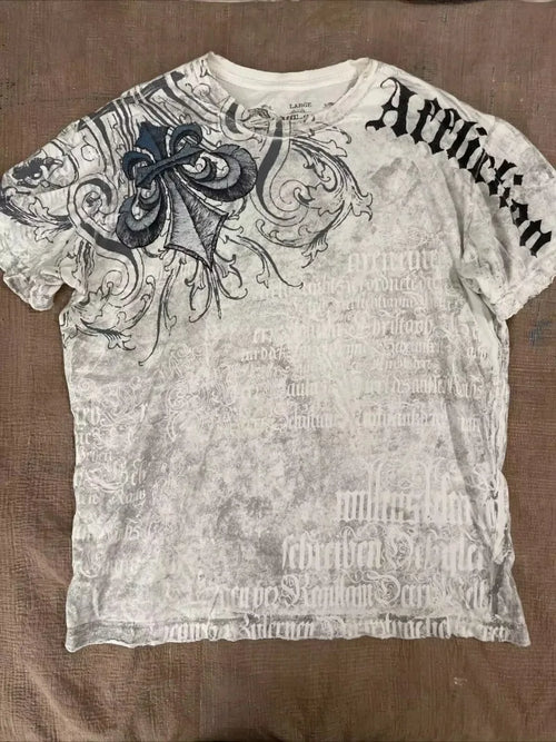 Cheap T-shirt Jerseys Y2K Affliction Graphic T Shirt Mens Large Grunge Wings New Fashion Style Couple Tops Pure Cotton Short Sleeves