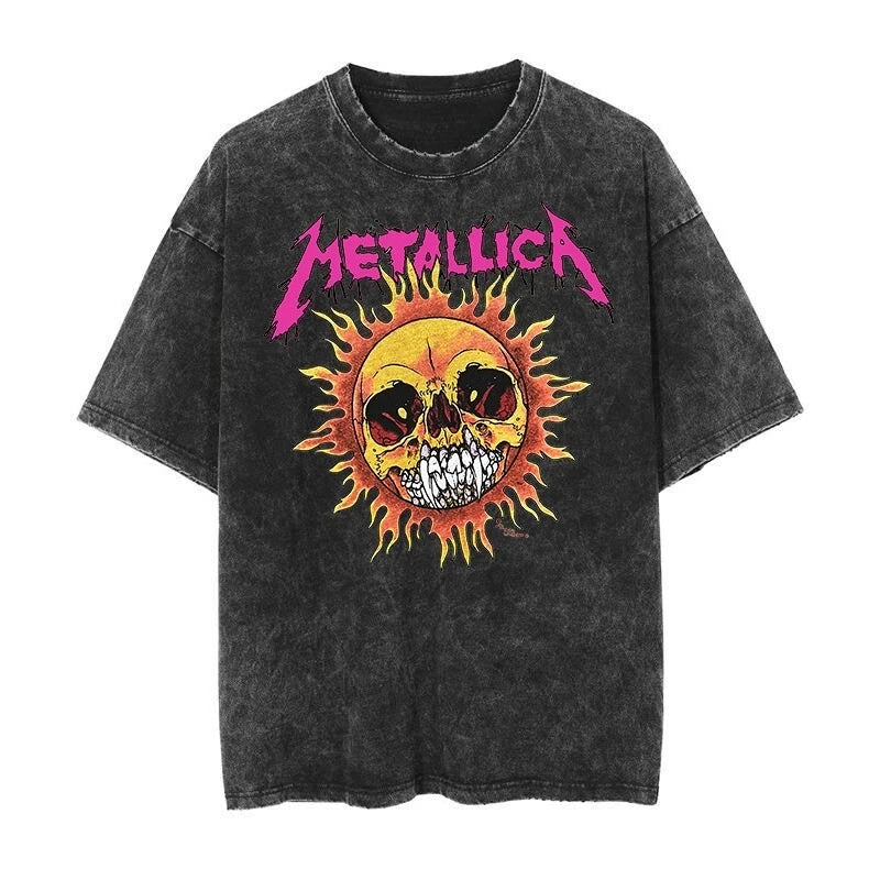 Cheap T-shirt Jerseys Metallica Rock Punk Vintage Washed T-shirt 2026 Men's and Women's American Retro Washed Luxury Y2k Top