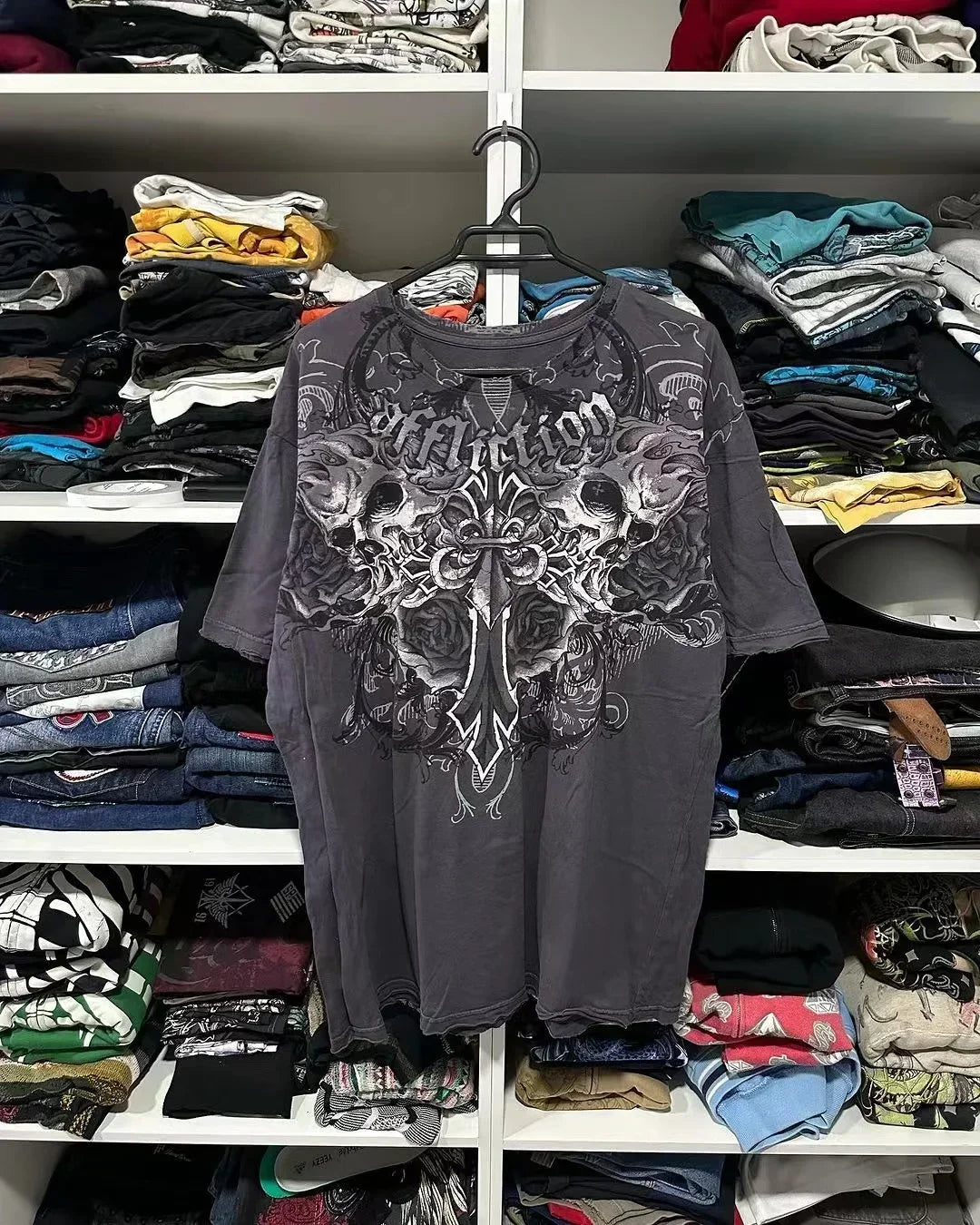 Cheap T-shirt Jerseys Y2K Affliction Graphic T Shirt Mens Large Grunge Wings New Fashion Style Couple Tops Pure Cotton Short Sleeves