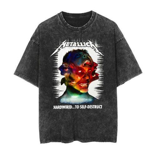 Cheap T-shirt Jerseys Metallica Rock Punk Vintage Washed T-shirt 2026 Men's and Women's American Retro Washed Luxury Y2k Top