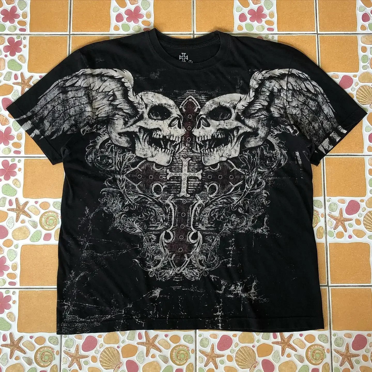 Cheap T-shirt Jerseys Y2K Affliction Graphic T Shirt Mens Large Grunge Wings New Fashion Style Couple Tops Pure Cotton Short Sleeves