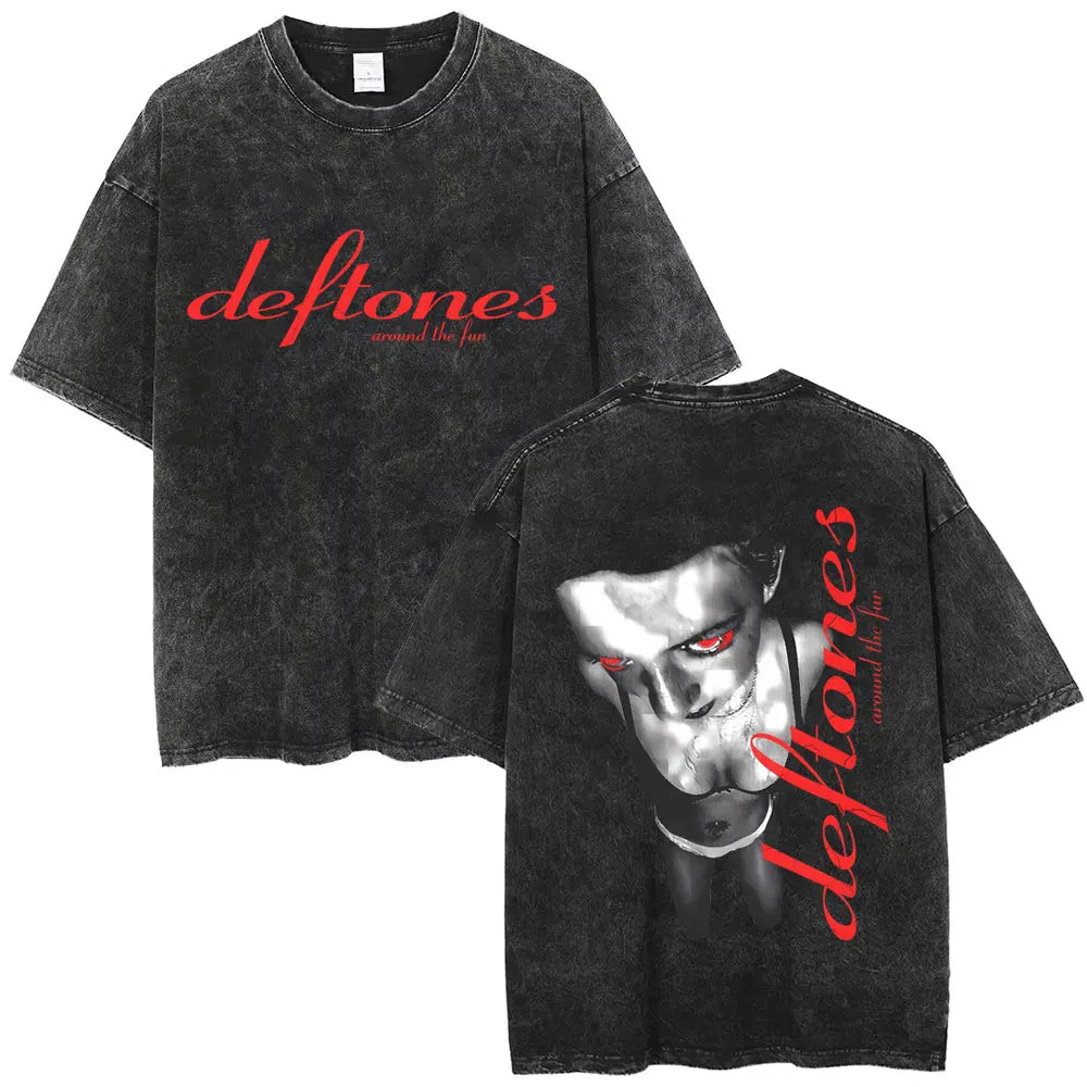 Cheap T-shirt Jerseys New Arrival Mens Clothes Tee Shirt Homme Washed Vintage Rock Band Deftones Private Music Graphic  Men Clothing New in Top & Tees