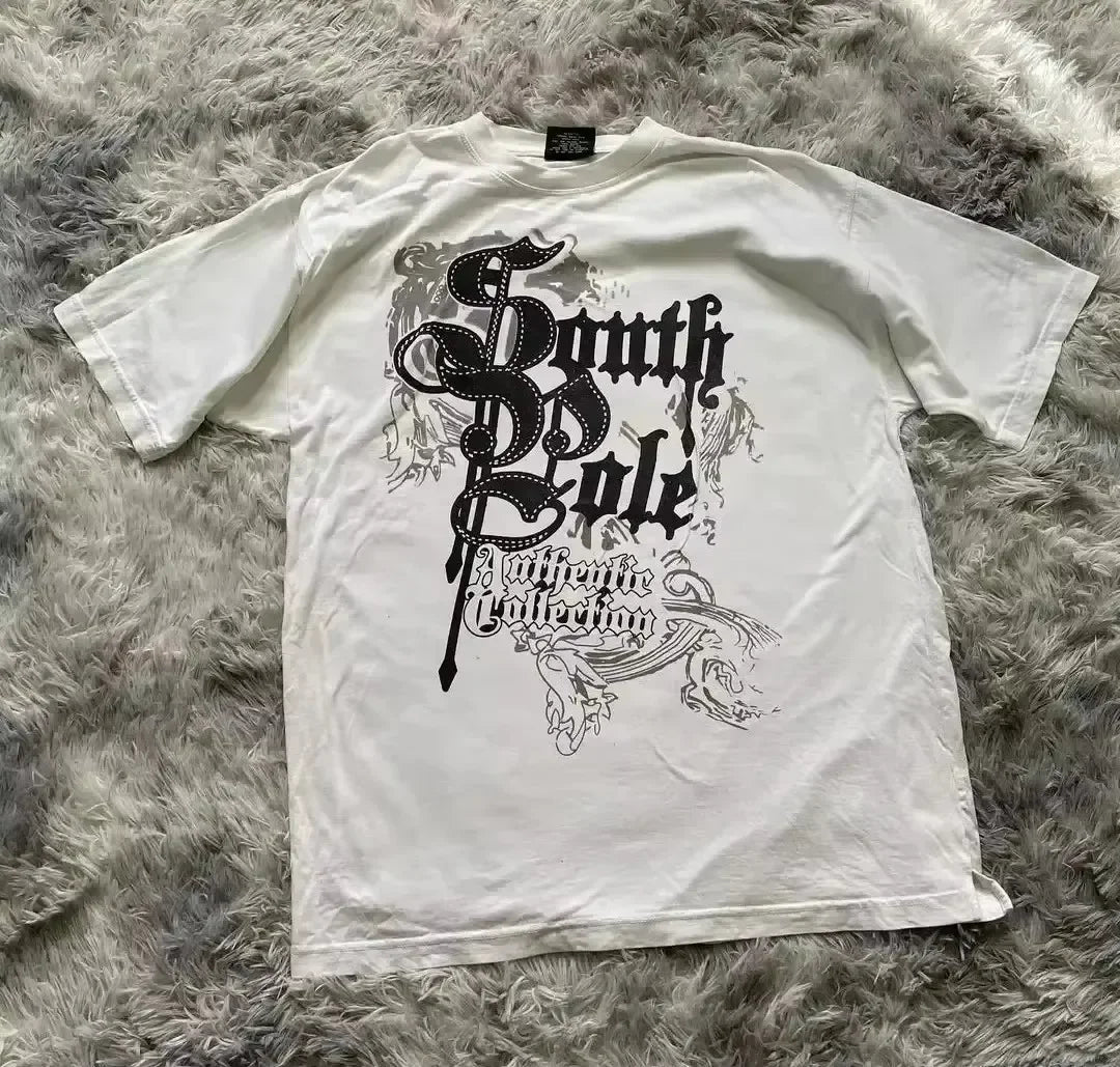 Cheap T-shirt Jerseys South pole High Street men Short Sleeve Y2K Graphic Print Oversized T Shirt Harajuku Gothic Round Neck Cotton Short Sleeve Tops