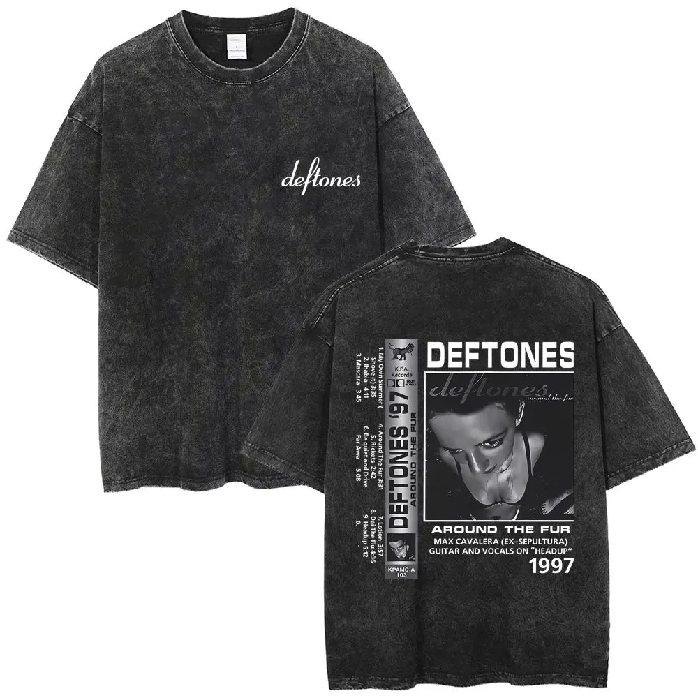 Cheap T-shirt Jerseys New Arrival Mens Clothes Tee Shirt Homme Washed Vintage Rock Band Deftones Private Music Graphic  Men Clothing New in Top & Tees