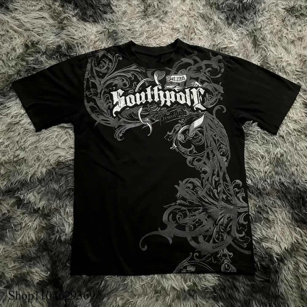 Cheap T-shirt Jerseys Retro Classic Gothic Style T-shirt Print Oversized Shirt High Street Shirts Gothic Round Neck Cotton Tops New Mens Women T Shirt