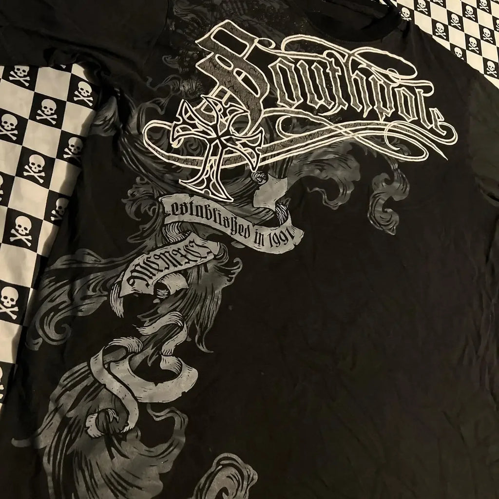 Cheap T-shirt Jerseys South pole High Street men Short Sleeve Y2K Graphic Print Oversized T Shirt Harajuku Gothic Round Neck Cotton Short Sleeve Tops