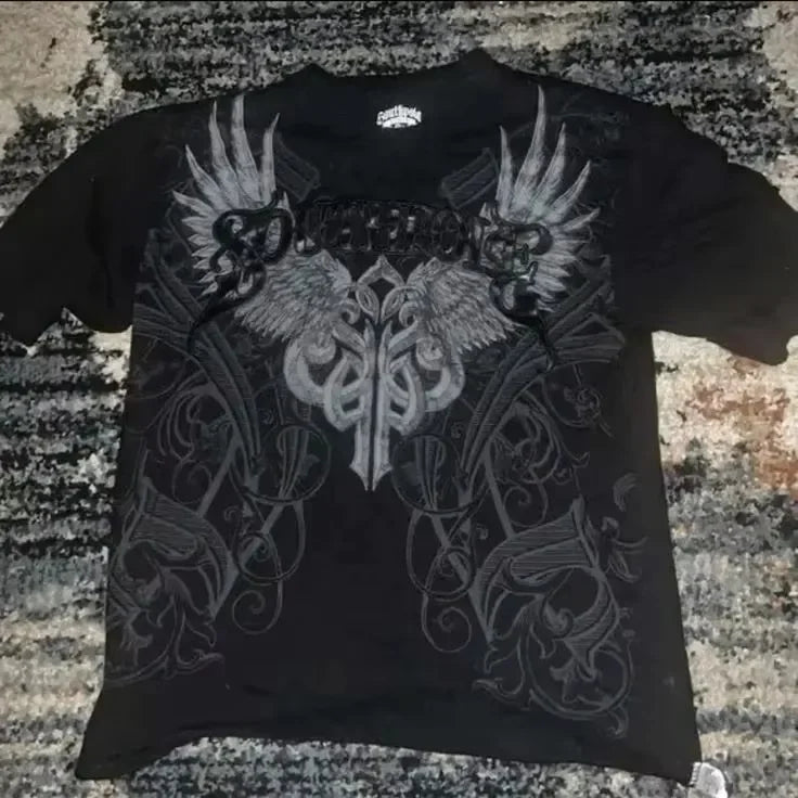 Cheap T-shirt Jerseys South pole High Street men Short Sleeve Y2K Graphic Print Oversized T Shirt Harajuku Gothic Round Neck Cotton Short Sleeve Tops