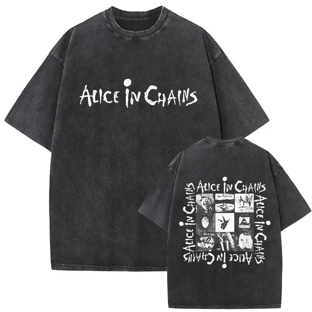 Cheap T-shirt Jerseys Washed Vintage Rock Band Alice in Chains Album Cover Graphic Print T-shirt Men's Women Gothic Punk Oversized Crewneck T Shirts