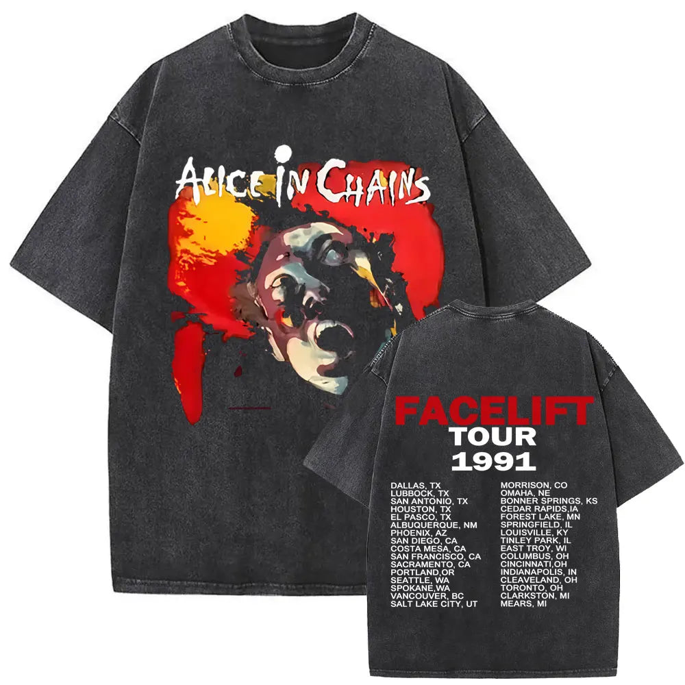 Cheap T-shirt Jerseys Washed Vintage Rock Band Alice in Chains Album Cover Graphic Print T-shirt Men's Women Gothic Punk Oversized Crewneck T Shirts