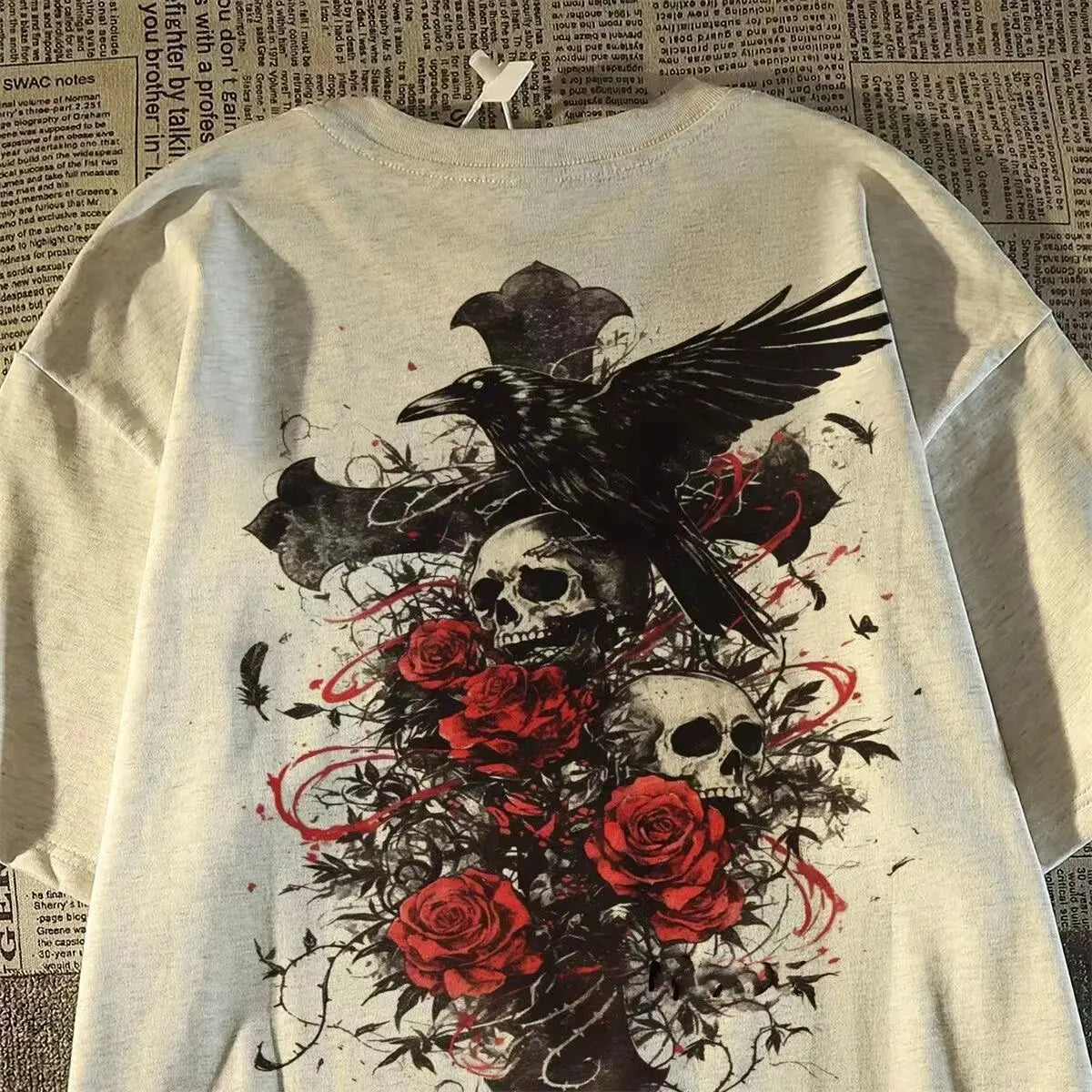 Cheap T-shirt Jerseys American Style Fashion Brand oversize Diablo Style Retro Subculture Skull Cross Short-sleeved T-shirt Men's Summer