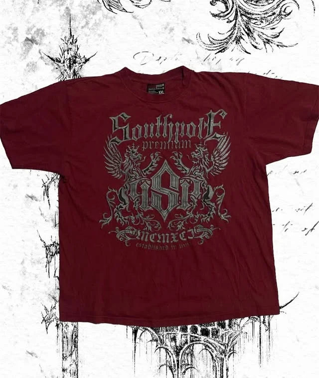Cheap T-shirt Jerseys Red Southpole Graffiti T-Shirt Mens Urban Streetwear Art Bold Vintage Distressed Style Tops Hip-Hop American Women Casual Wear