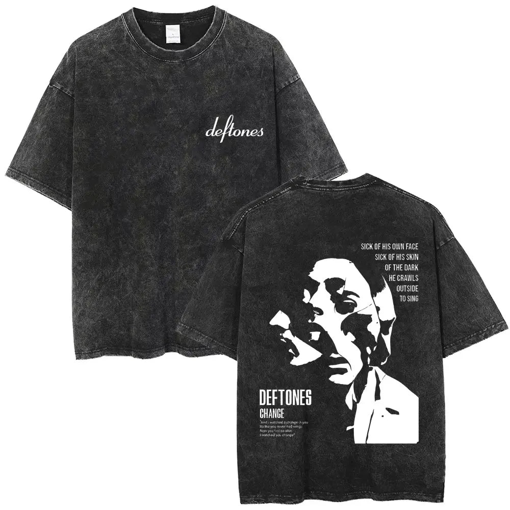 Cheap T-shirt Jerseys New Arrival Mens Clothes Tee Shirt Homme Washed Vintage Rock Band Deftones Private Music Graphic  Men Clothing New in Top & Tees