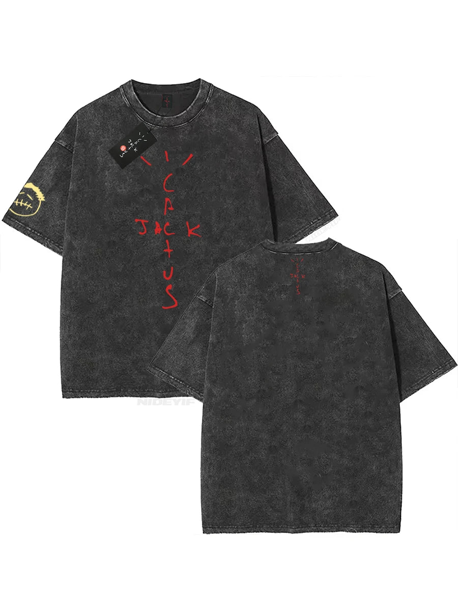 Cheap T-shirt Jerseys 100% Cotton Oversized T Shirt For Men Women HipHop Washed T Shirts cactus jack Short Sleeve Gift Tops look mom i can fly K39