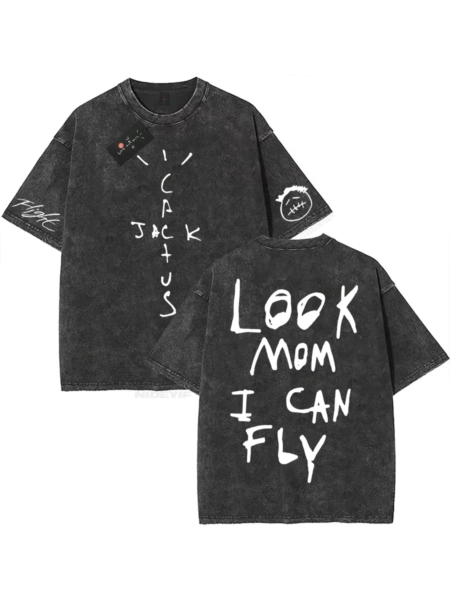 Cheap T-shirt Jerseys 100% Cotton Oversized T Shirt For Men Women HipHop Washed T Shirts cactus jack Short Sleeve Gift Tops look mom i can fly K39