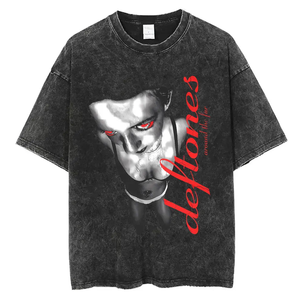 Cheap T-shirt Jerseys New Arrival Mens Clothes Tee Shirt Homme Washed Vintage Rock Band Deftones Private Music Graphic  Men Clothing New in Top & Tees
