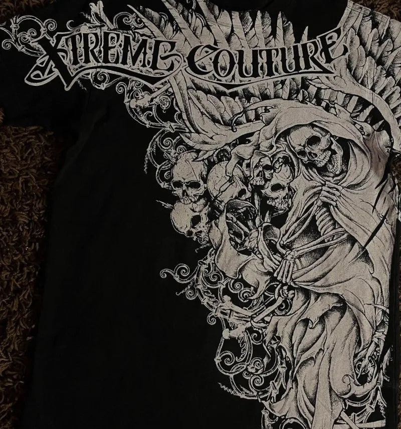 Cheap T-shirt Jerseys Xtreme Couture Short Sleeves Man Y2K Full Sleeve Skull Printing Retro Darkly Style T Shirts Fashion Pure Cotton Tops