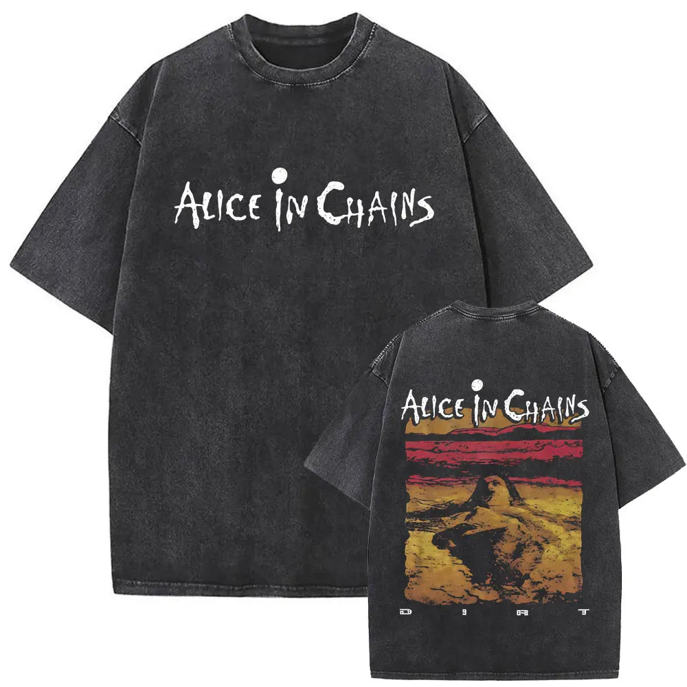 Cheap T-shirt Jerseys Washed Vintage Rock Band Alice in Chains Album Cover Graphic Print T-shirt Men's Women Gothic Punk Oversized Crewneck T Shirts