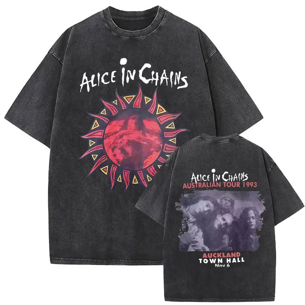 Cheap T-shirt Jerseys Washed Vintage Rock Band Alice in Chains Album Cover Graphic Print T-shirt Men's Women Gothic Punk Oversized Crewneck T Shirts