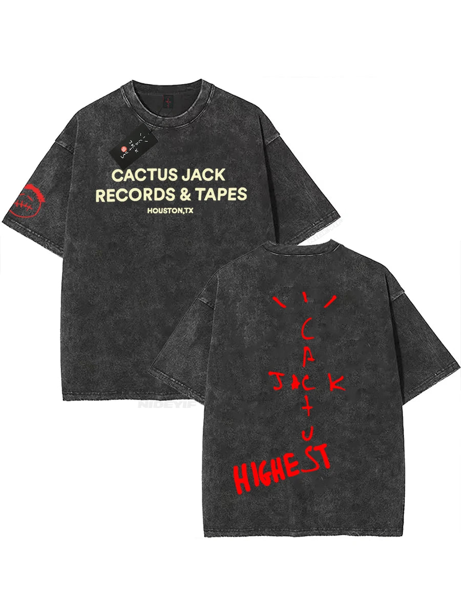 Cheap T-shirt Jerseys 100% Cotton Oversized T Shirt For Men Women HipHop Washed T Shirts cactus jack Short Sleeve Gift Tops look mom i can fly K39