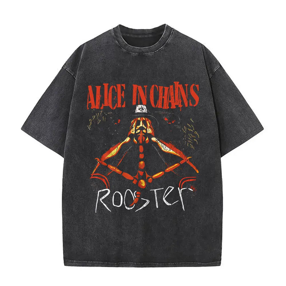 Cheap T-shirt Jerseys Washed Vintage Rock Band Alice in Chains Album Cover Graphic Print T-shirt Men's Women Gothic Punk Oversized Crewneck T Shirts