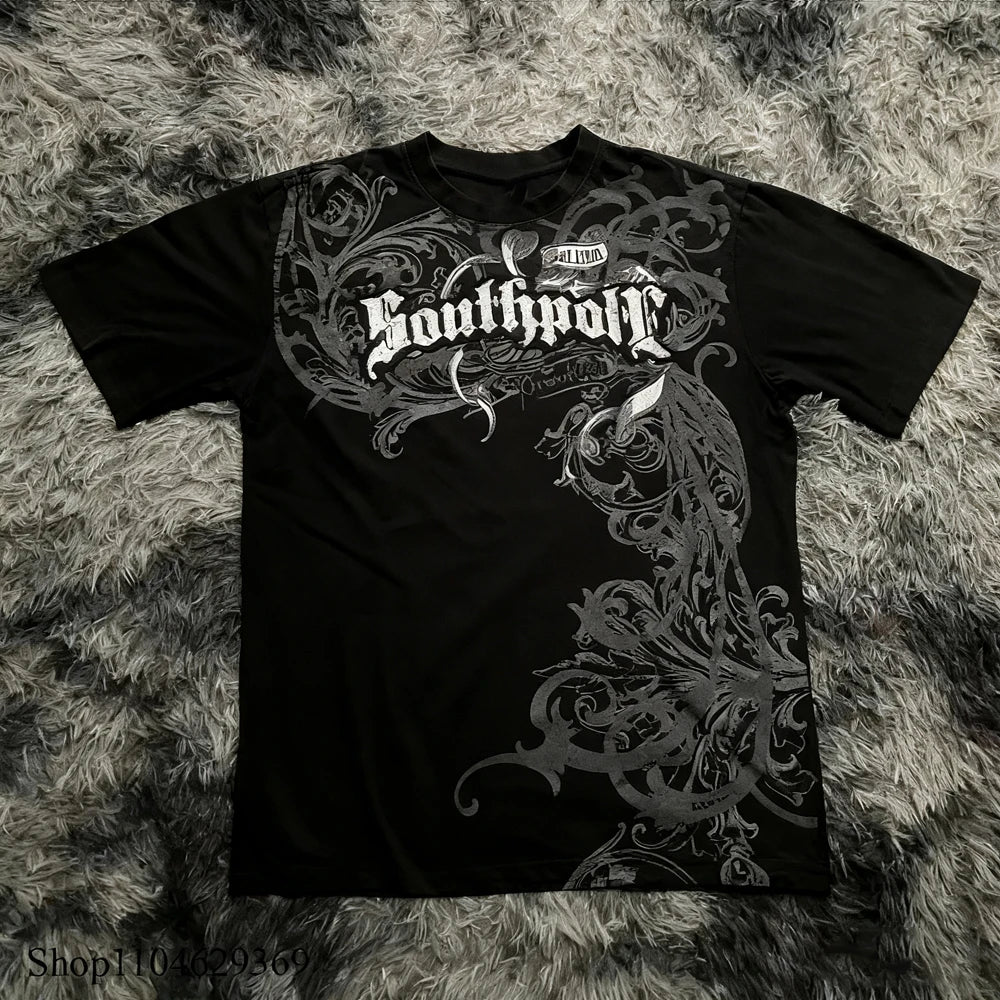 Cheap T-shirt Jerseys Retro Classic Gothic Style T-shirt Print Oversized Shirt High Street Shirts Gothic Round Neck Cotton Tops New Mens Women T Shirt