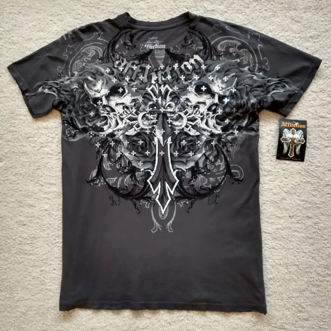 Cheap T-shirt Jerseys Affliction Short Sleeves Man Vintage Clothing Punk Hip Hop Graphic Print Oversized T shirt Round Neck Cotton Short Sleeve Tops