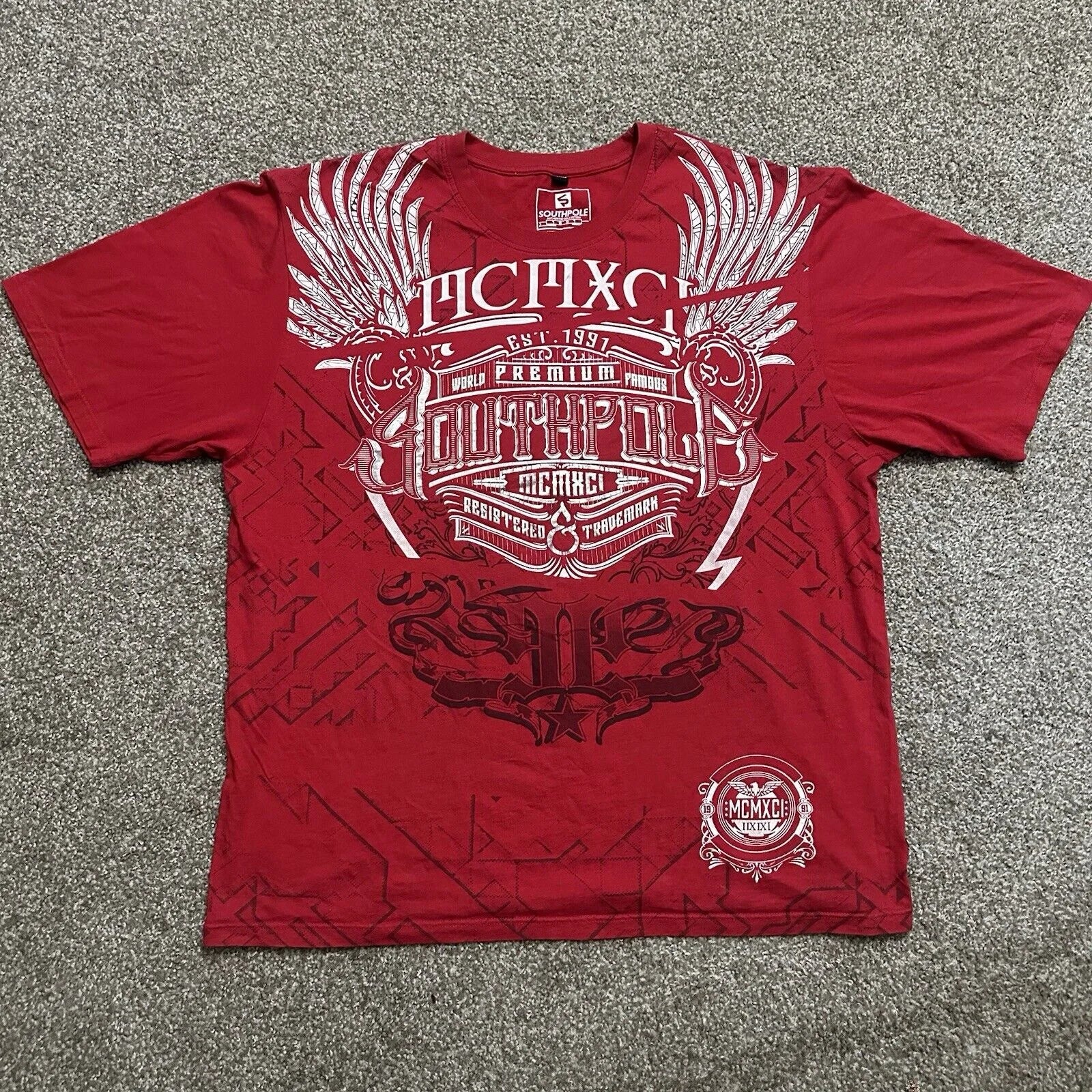 Cheap T-shirt Jerseys Red Southpole Graffiti T-Shirt Mens Urban Streetwear Art Bold Vintage Distressed Style Tops Hip-Hop American Women Casual Wear