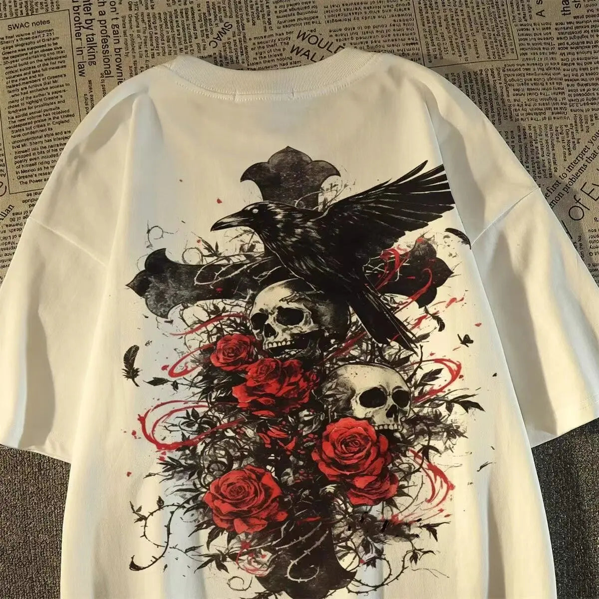 Cheap T-shirt Jerseys American Style Fashion Brand oversize Diablo Style Retro Subculture Skull Cross Short-sleeved T-shirt Men's Summer