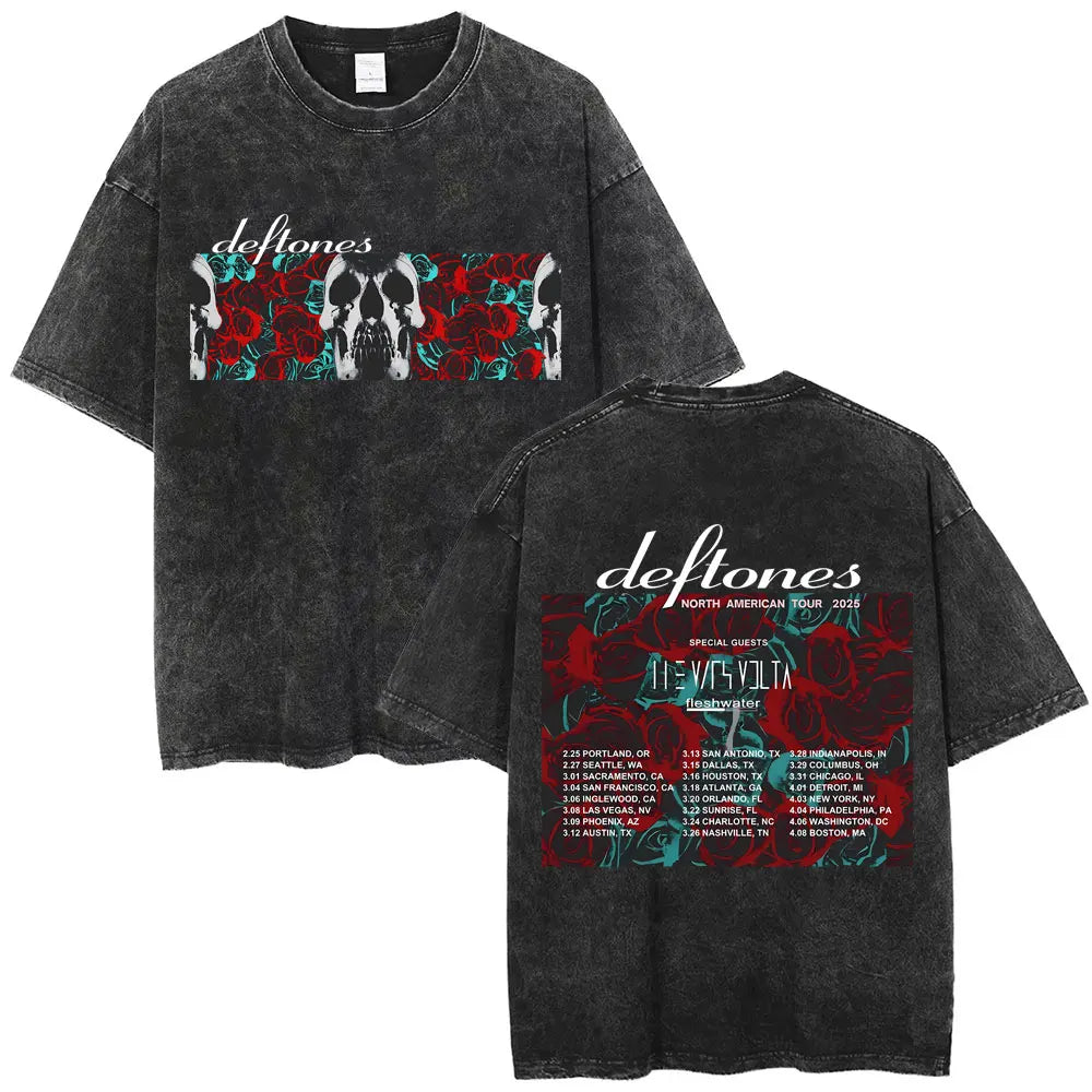 Cheap T-shirt Jerseys New Arrival Mens Clothes Tee Shirt Homme Washed Vintage Rock Band Deftones Private Music Graphic  Men Clothing New in Top & Tees