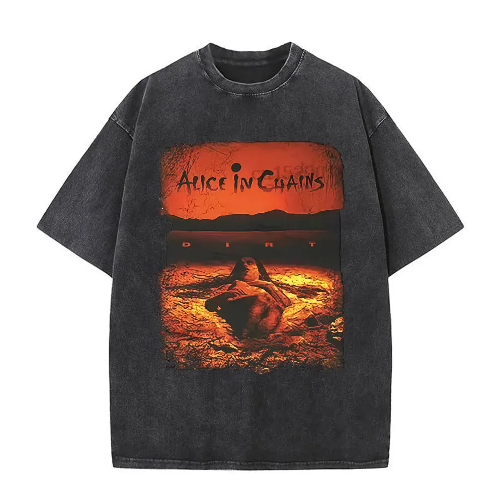 Cheap T-shirt Jerseys Washed Vintage Rock Band Alice in Chains Album Cover Graphic Print T-shirt Men's Women Gothic Punk Oversized Crewneck T Shirts